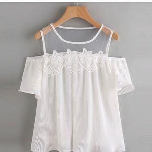 New  White Lace  boho cold shoulder crop top
